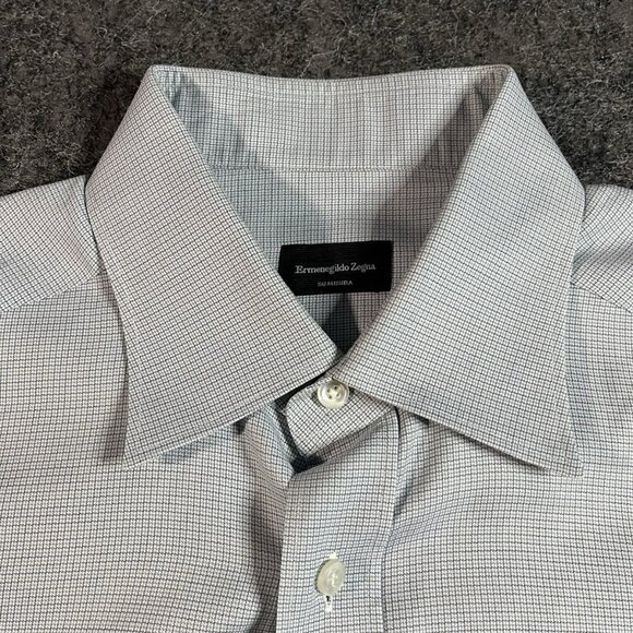 Ermenegildo Zegna Su Misura Trofeo Button Up Dress Shirt Blue Check Men Medium M - Picture 3 of 5